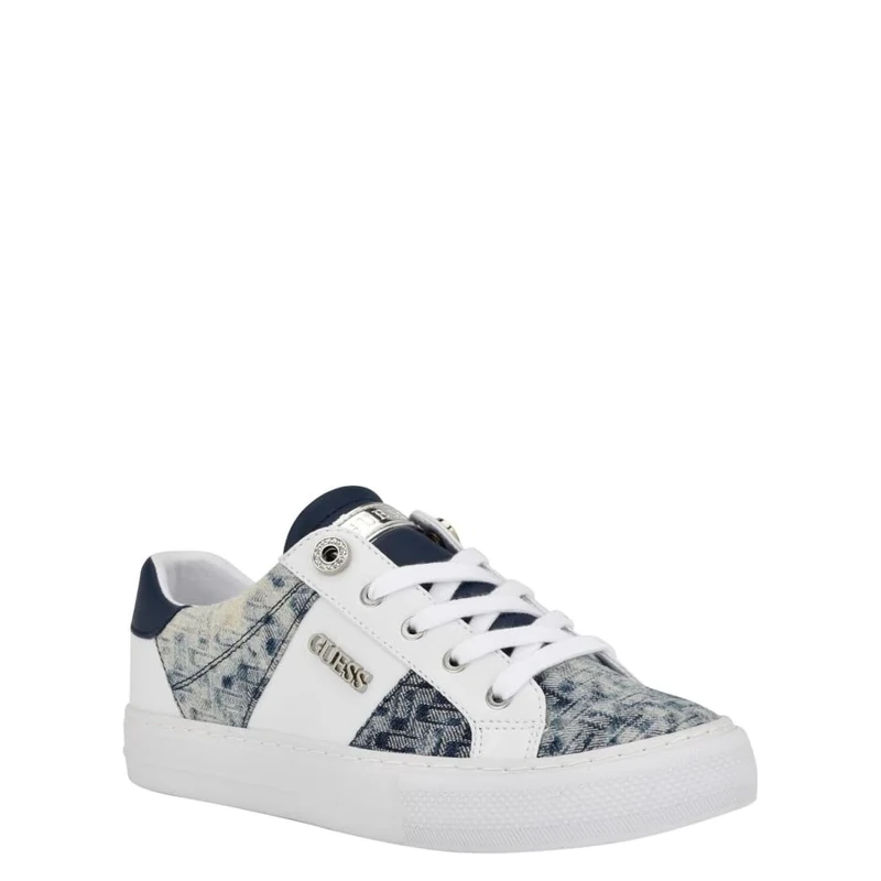 GUESS Women's Loven Sneaker, White/Blue 171, 6.5 UK