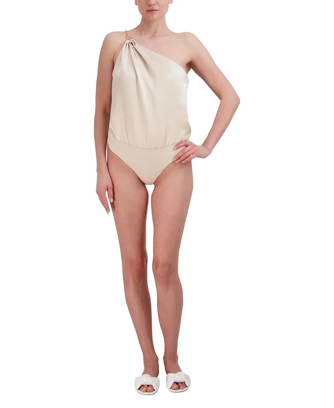 BCBGMAXAZRIA Women's One Shoulder Sleeveless Bodysuit Shirt, Nude, XS