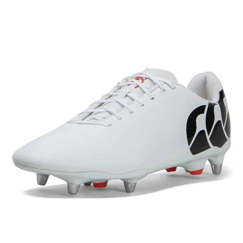 Canterbury Adult Unisex Speed Raze Soft Ground Rugby Boots | Faster Acceleration | Lightweight Precision Soft Ground Rugby Boots, White/Black/Red, 6.5