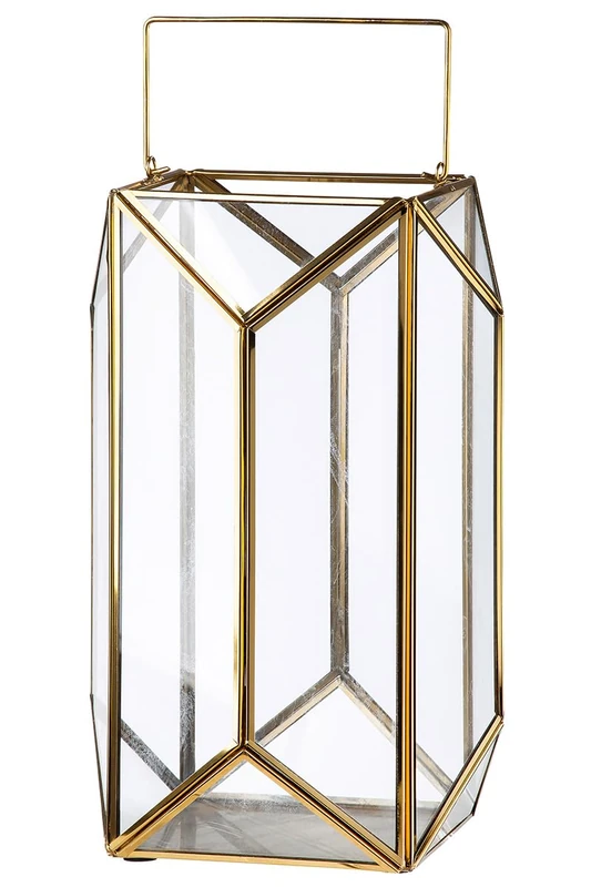GILDE Cozy Candle Holder Glass and Metal Gold Height 29 cm x Diameter 18 cm
