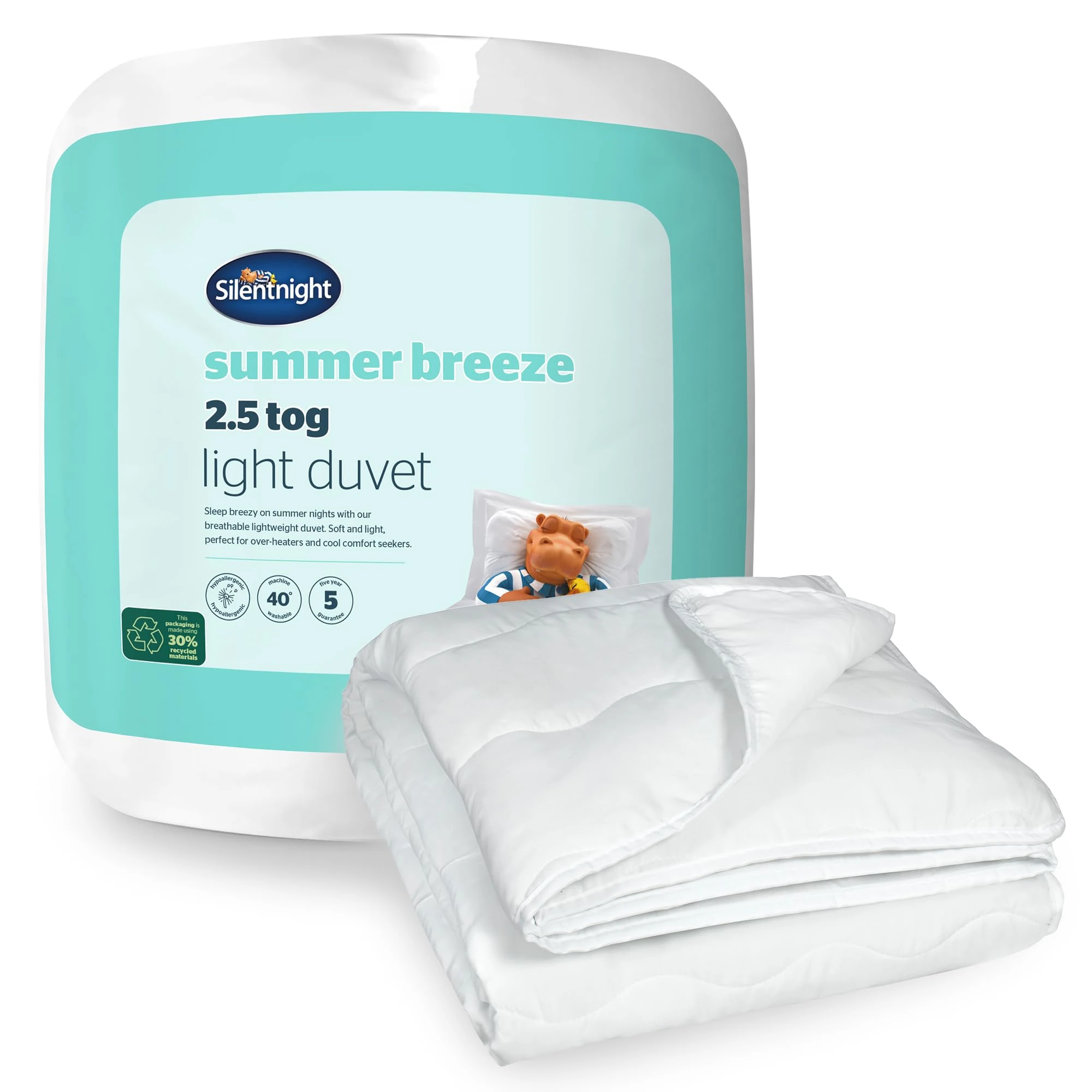 Silentnight Summer Breeze 2.5 Tog Double Duvet - Lightweight Low Tog Summer Duvet Quilt Ideal for Warm Nights and Hot Sleepers - Hypoallergenic and Machine Washable - Double - 200x200cm