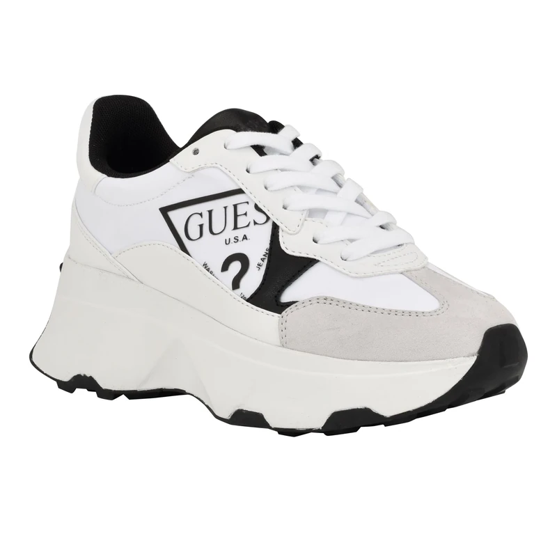 GUESS Women's Calebb Sneaker, White/Black 144, 3.5 UK