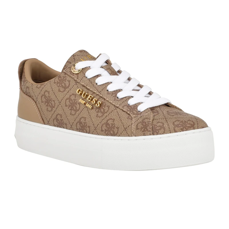 GUESS Women's Genza Sneaker, Latte Multi 110, 5.5 UK