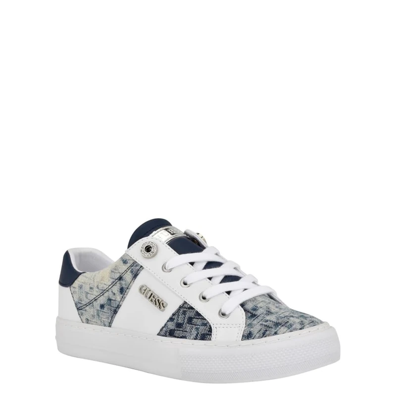 GUESS Women's Loven Sneaker, White/Blue 171, 4 UK