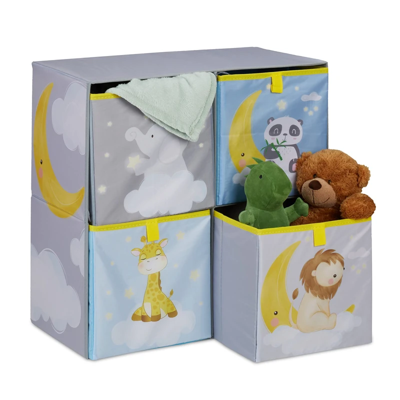 Relaxdays Children's Shelf with 4 Folding Boxes - Colourful Storage