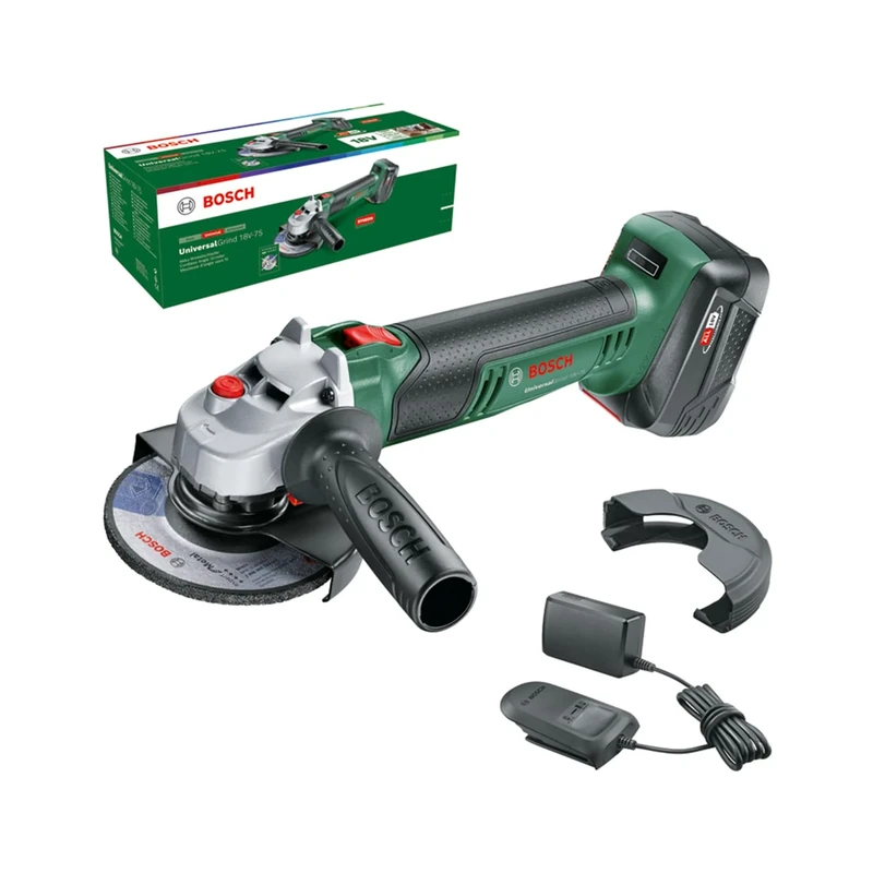Bosch Cordless Small Angle Grinder UniversalGrind 18V-75 (For Grinding, Cutting, Brushing and Sanding of Various Materials; 18 Volt System; 115mm Diameter; 1x 4.0Ah Battery and Charger)