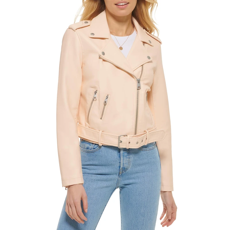 Levi's Women's Belted Faux Leather Moto Jacket (Regular & Plus Size), Peach, 2X