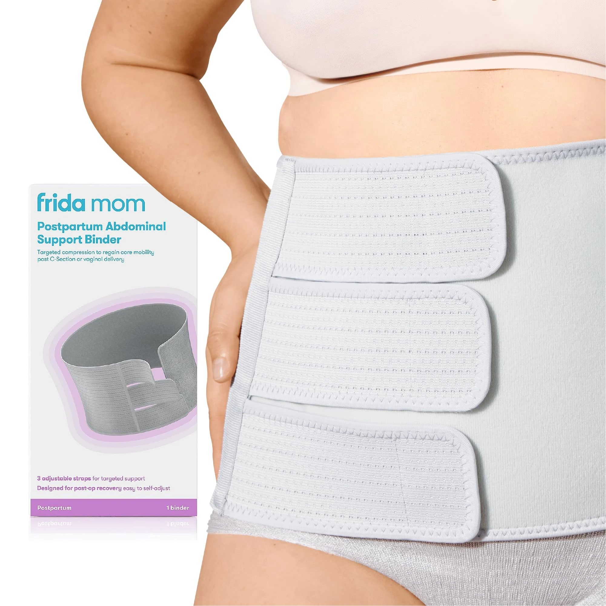 Frida Mom Belly Binder Postpartum Recovery, for Natural Delivery & C-Section Recovery, 23cm High Adjustable Compression Wrap