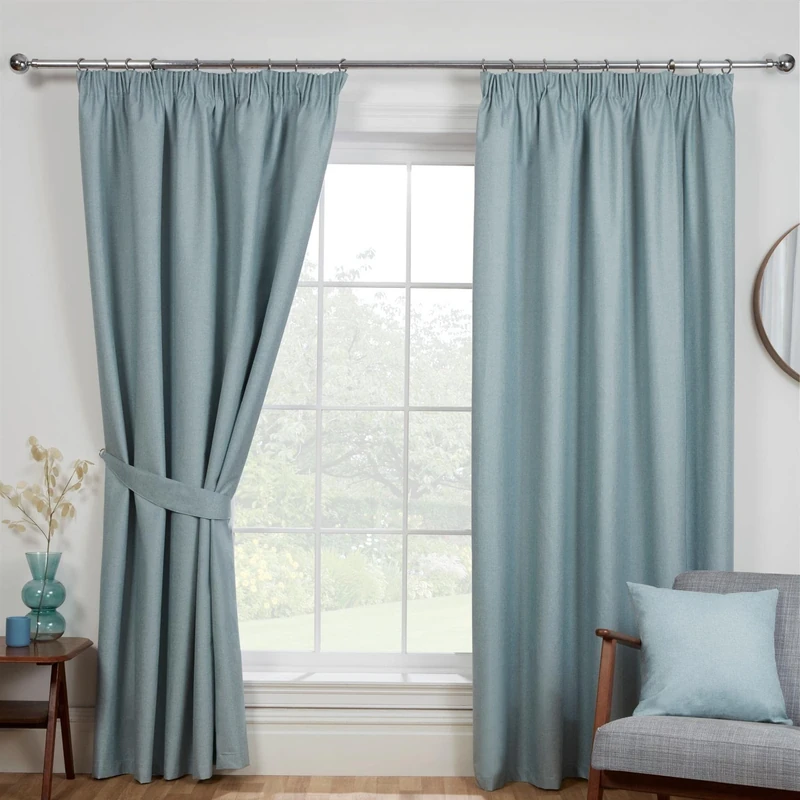 Sundour Eclipse Blackout Pencil Pleat Curtains Duck Egg Blue 90x54 Fully Lined Curtain Pair