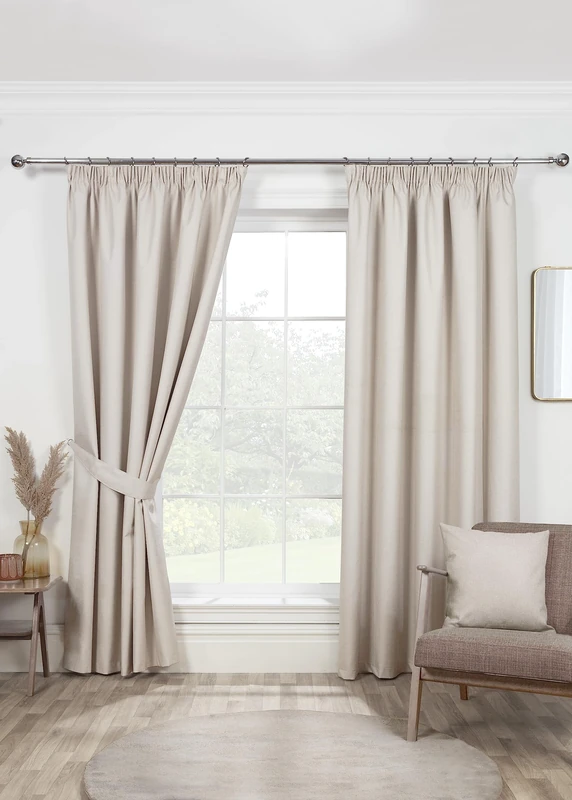 Sundour Eclipse Blackout Pencil Pleat Curtains Natural Beige 66x72 Fully Lined Curtain Pair