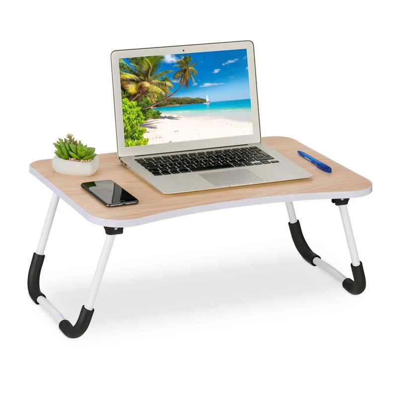 Relaxdays Lap Desk, for Bed & Sofa, Folding Laptop Tray, HWD: 26 x 63 x 40 cm, MDF & Iron, Notebook Table, Natural, Fibreboard