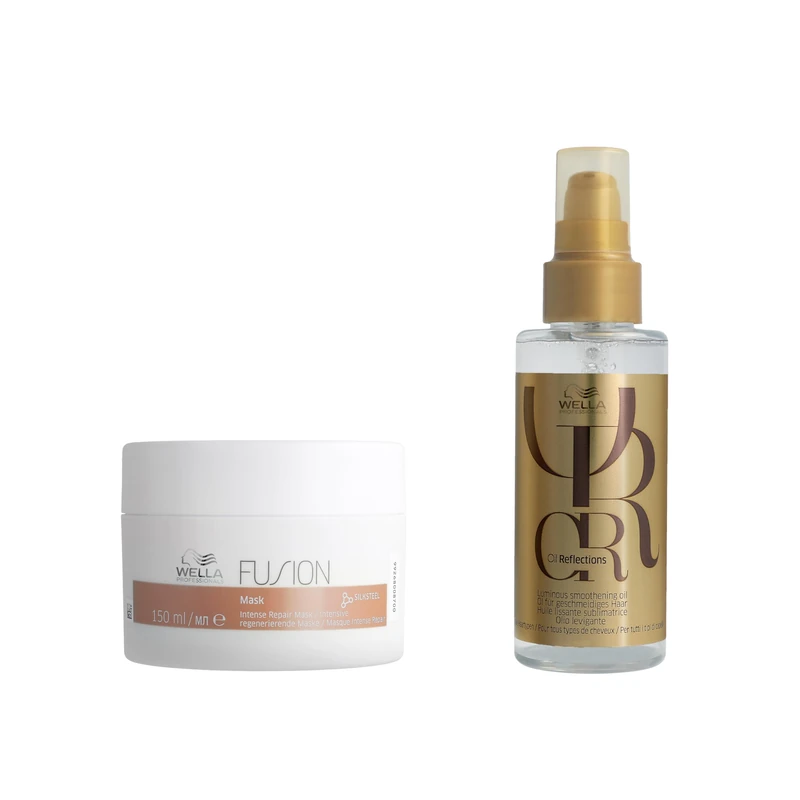 Wella Professionals Deep Repair & Care Professional Hair Care Duo for Dry & Damaged Hair, Fusion Intense Repair Hair Mask 150ml & Oil Reflections Oil 100ml Bundle
