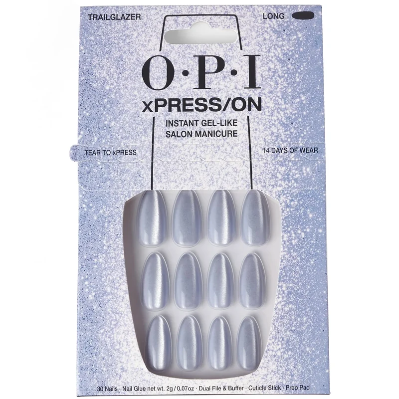 OPI xPRESS-ON Trailglazer - Blue Velvet Long and Almond Shaped Press On Nails - With Nail Glue - Long Lasting, Reusable and Non-Damaging False Nails