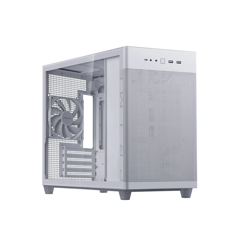 ASUS Prime AP201 White MicroATX Tempered Glass Edition Supports Graphics Cards up to 338mm, 360mm Coolers, & Standard ATX PSUs, Tool-Free Side Panels, Tempered Glass Side & Front Panel USB Type-C - Image 1