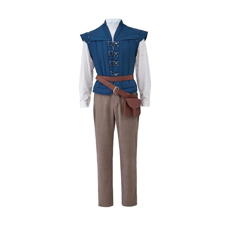 VEECOOCOS Flynn Rider Cosplay Costume Mens Halloween Outfit Vest Shirt Pants Full Set-S, Blue