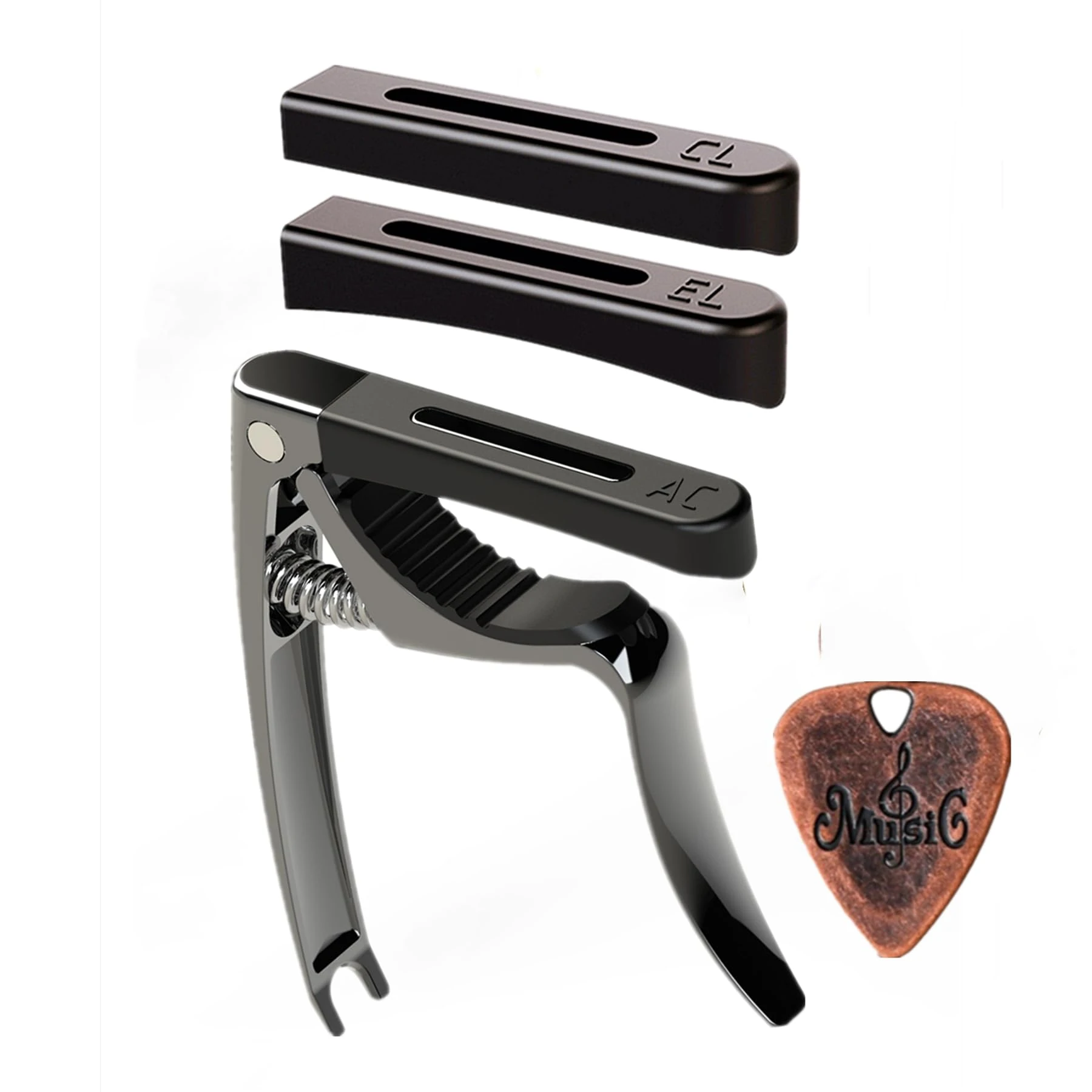 AUPHY Guitar Capo with 3 Interchangeable Pads for Different Fingerboard Curves - Fits Acoustic, Electric Guitars & Ukulele with Free Metal Guitar Pick（Matte Black）