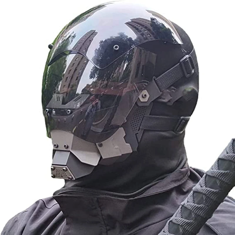 JAUPTO Punk Mask Helmet Cosplay for Men and Women, Futuristic Punk Techwear, Halloween Cosplay Fit Party Music Festival Accessoriest (Base B)