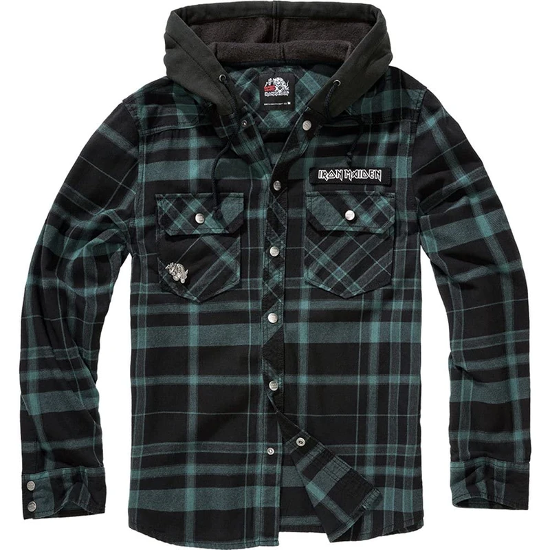 Brandit Maiden Check Shirt Hooded EDDI, color: black-gree, size: 3XL