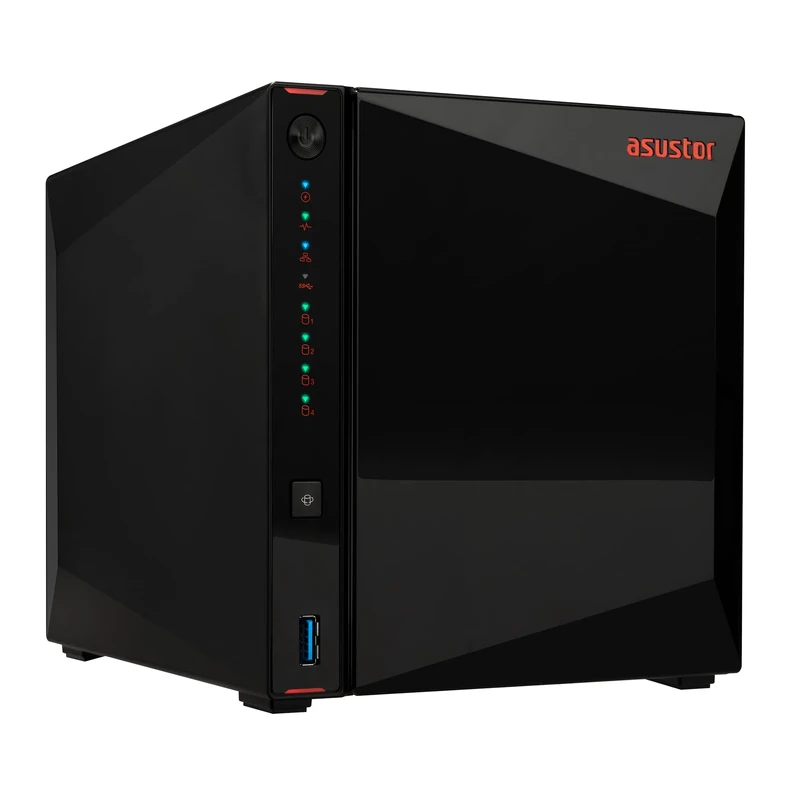Asustor AS5404T Nimbustor 4 Gen2-4 Bay NAS Network Storage Enclosure, Quad-Core 2.0GHz CPU, 4xM.2 NVMe SSD Slots, 2x2.5GbE Ports, 4GB DDR4 RAM, Gaming-Inspired NAS