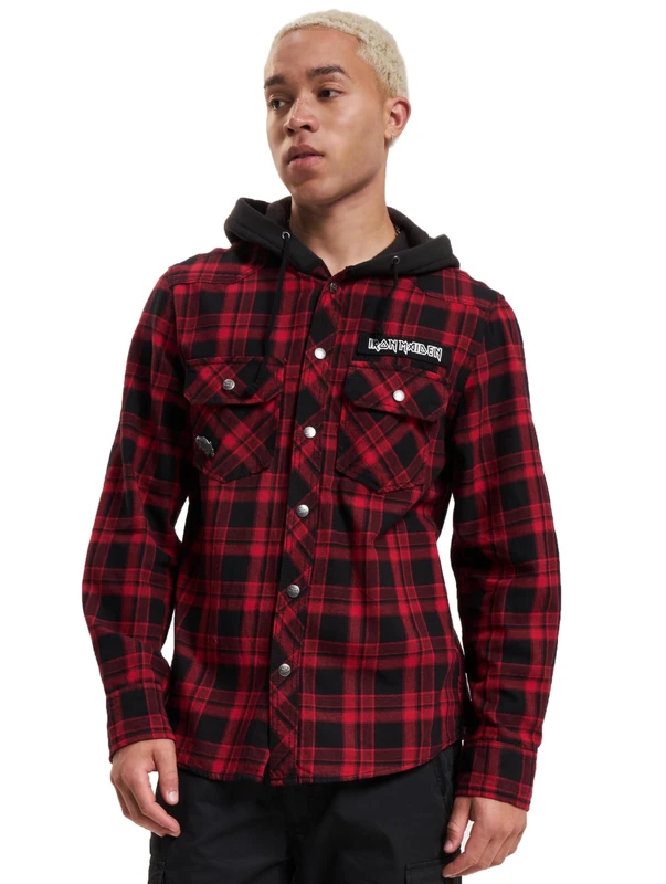 Brandit Maiden Check Shirt Hooded EDDI, color: dark red+b, size: L - Image 1