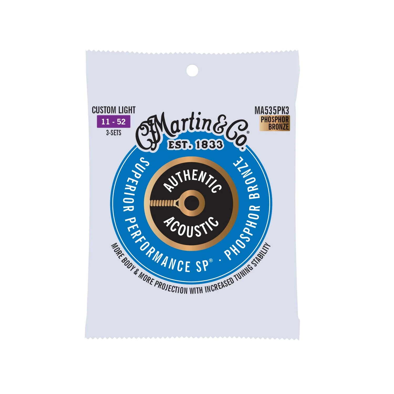 Martin Strings - MA535 - SP Phosphor Bronze 3 Pack Custom Light 11-52