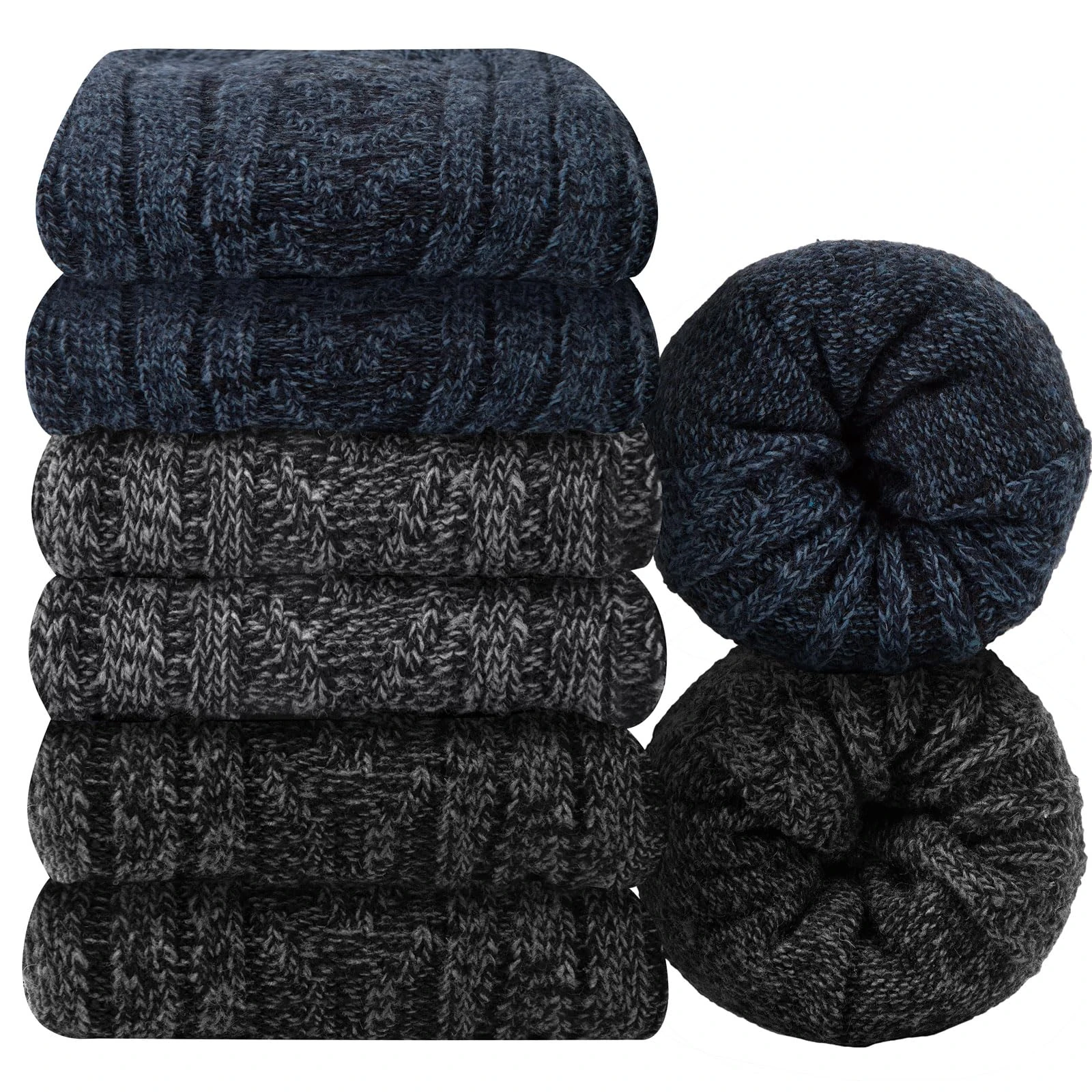 YSense Beau 6 Pairs Men's Socks Merino Wool Winter Thermal Soft Classic Thick Business Chunky Socks Breathable Premium Hiking Socks Sweat Wicking Lightweight Wool Socks Gift for Men