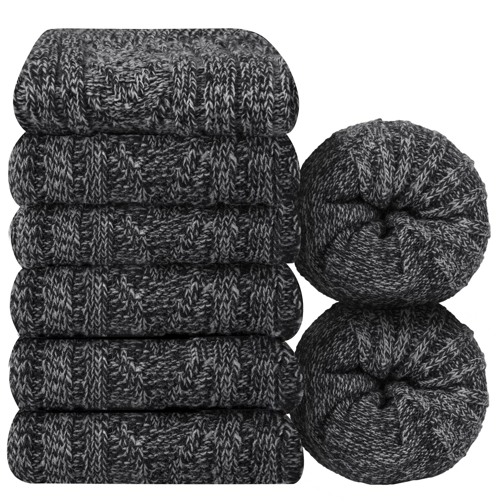 6 Pairs Men's Socks Merino Wool Winter Thermal Soft Classic Thick Business Chunky Socks Breathable Premium Hiking Socks Sweat Wicking Lightweight Wool Socks Gift for Men