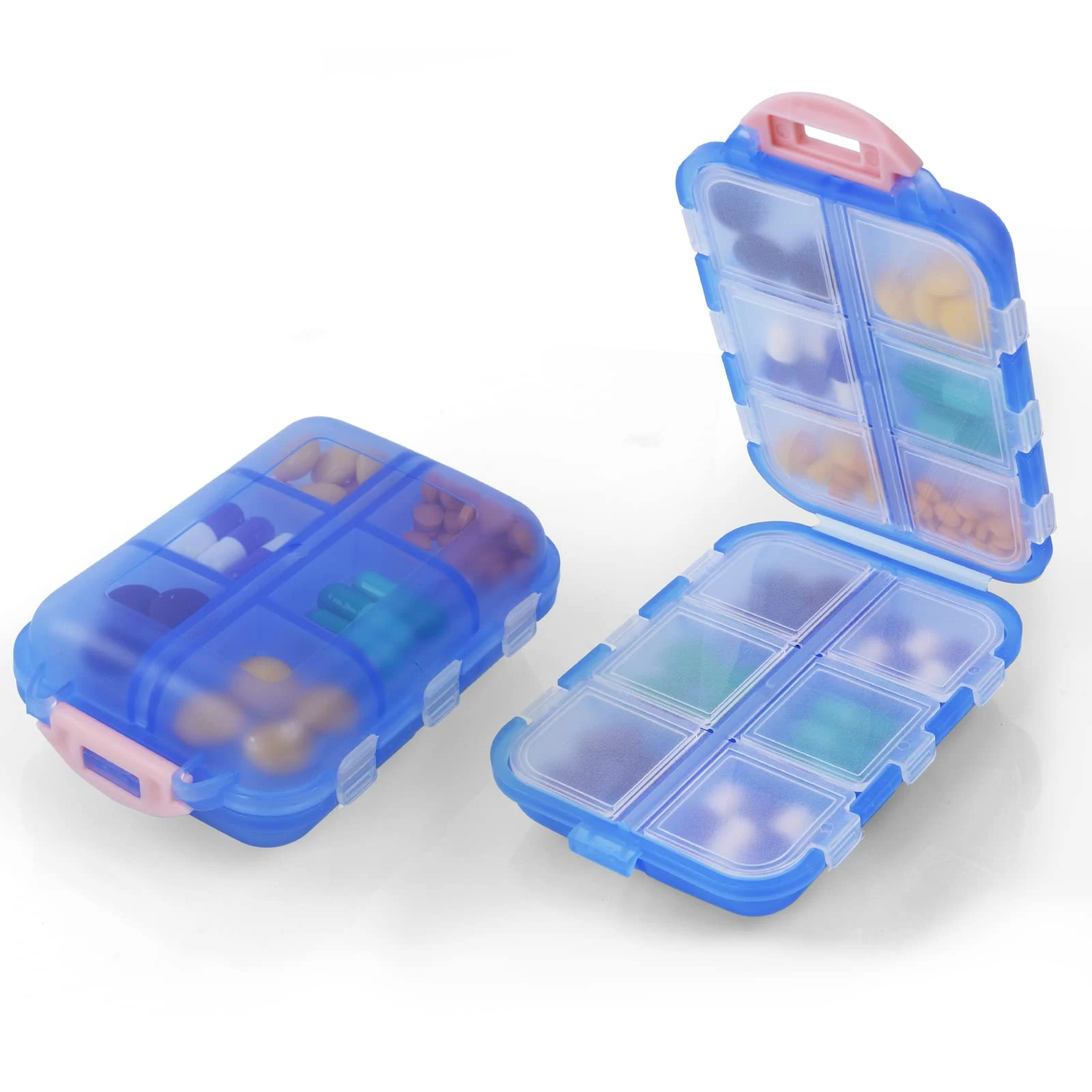 AOOWU Pill Box Organiser, 1PCS Portable Medicine Storage Box, Double Layer 12 Grids Tablet Organiser to Hold Vitamins, Cod Liver Oil, Supplements and Medication for Travel Work (Blue)