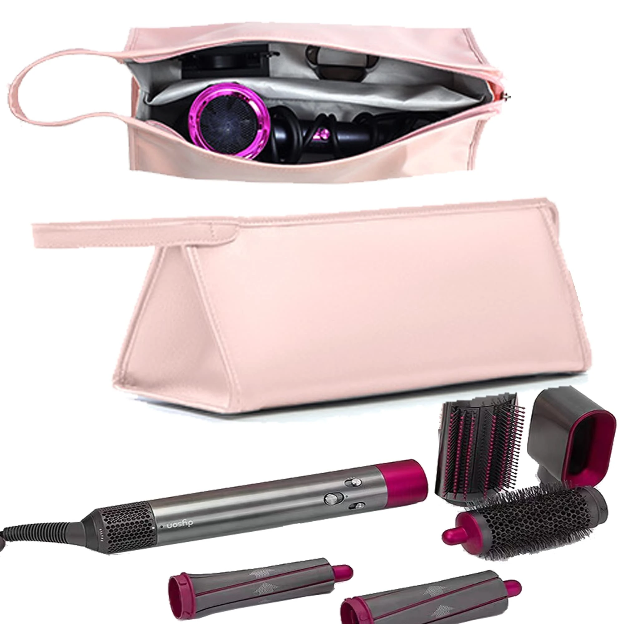 DXIA Waterproof Hairdryer Dryer Storage Bag, Hairdryer PU Leather Case Portable Travel Sleeve Bag, Organizer Portable Dustproof Storage Bag Travel Case, for Dyson Supersonic Hair Dryer (Pink)