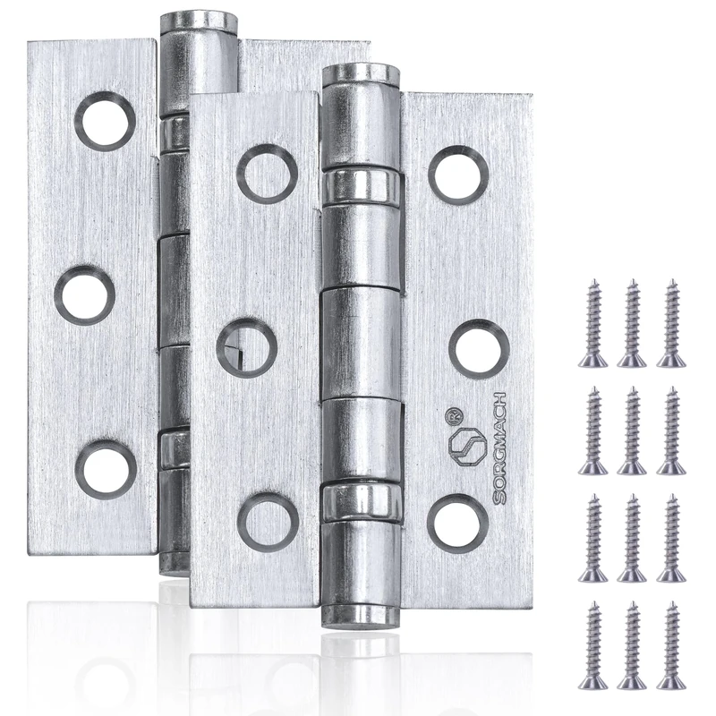 Chrome Ball Bearing Hinges - 12 Pcs, 75 mm, Heavy Duty, External & Internal, Wooden Doors