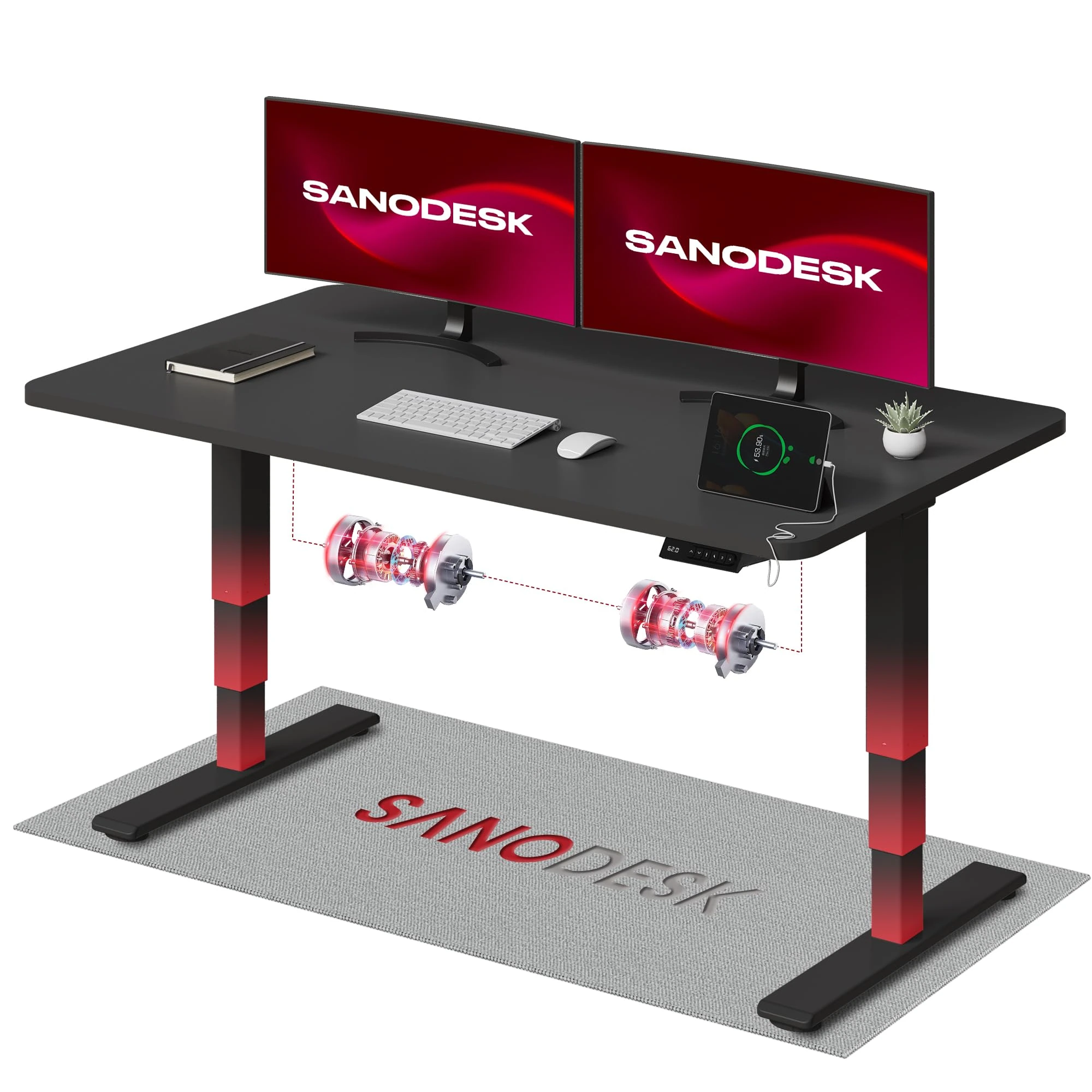 SANODESK E6 140x80cm Standing Desk 2 Motor, 3-Stage Lifting Column, ONE PEICE Desktop FSC certified Heavy Duty Steel Stand up Desk with Memory Smart Keyboard With USB