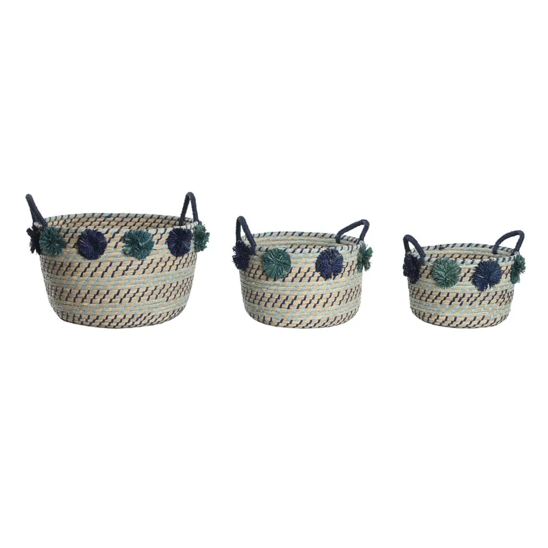 DKD Home Decor Set of Baskets Brand, White, Polypropylene and Sea Grass (46 x 44 x 34 cm)
