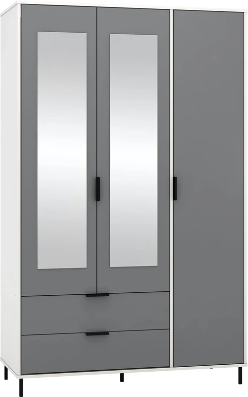 Seconique Madrid 3 Door 2 Drawer Wardrobe in Grey/White Gloss