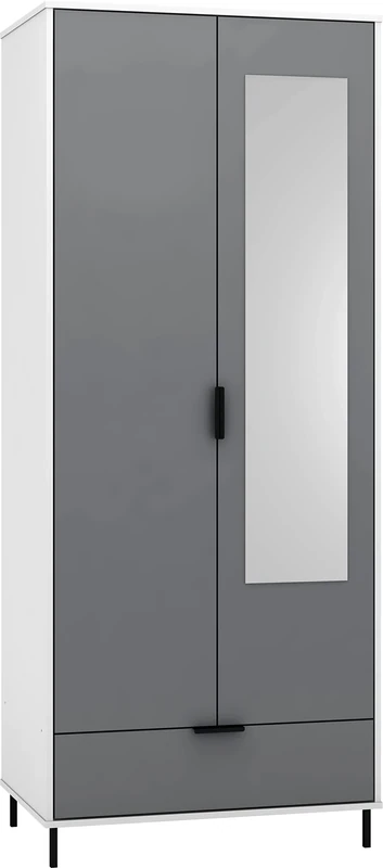 Seconique Madrid 2 Door 1 Drawer Wardrobe in Grey/White Gloss