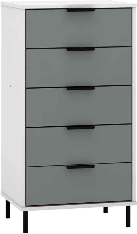 Seconique Madrid 5 Drawer Narrow Chest in Grey/White Gloss