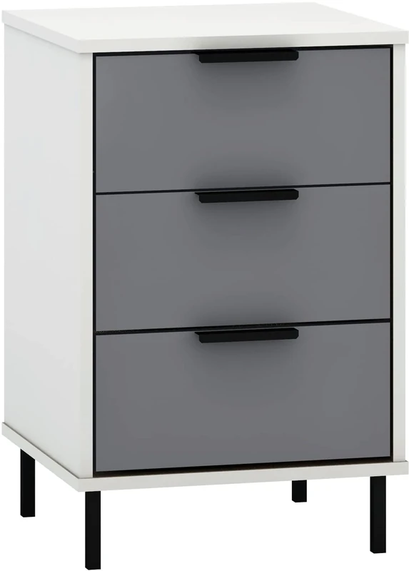 Seconique Madrid 3 Drawer Bedside in Grey/White Gloss