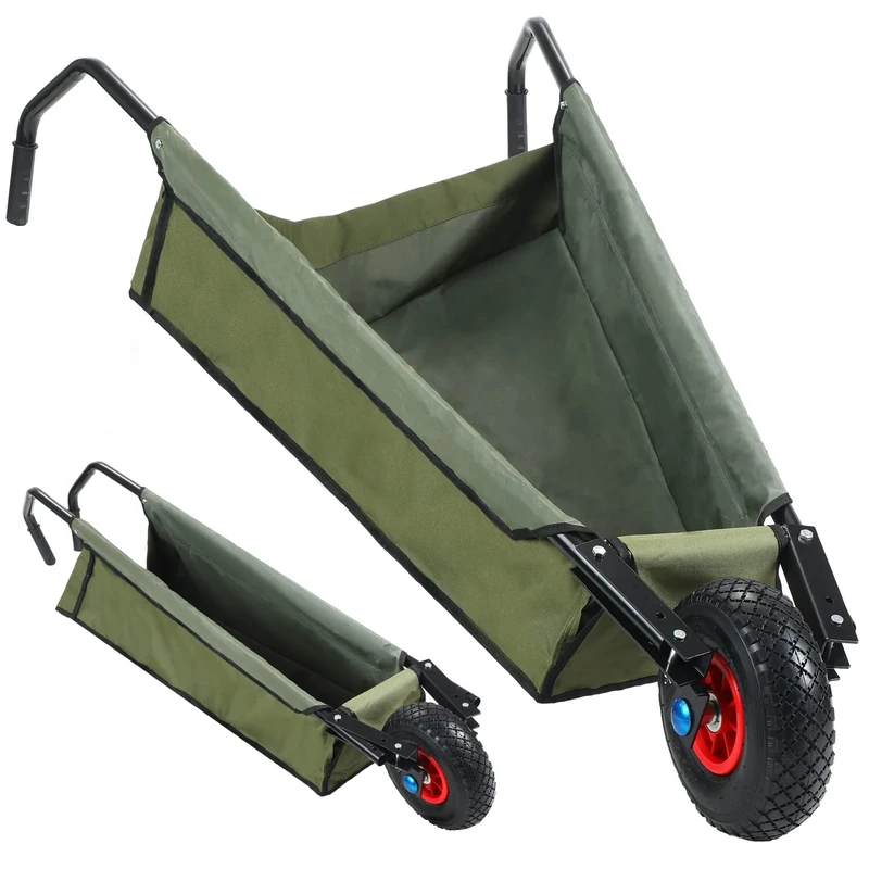 BBTO Folding Wheelbarrow - 88lbs Lightweight Gardening Cart With 10" Pneumatic Tire - Heavy Duty Oxford Cloth Lawn Cart for Adult, Grass, Soil, Brick, Leaf, Garden Supplies