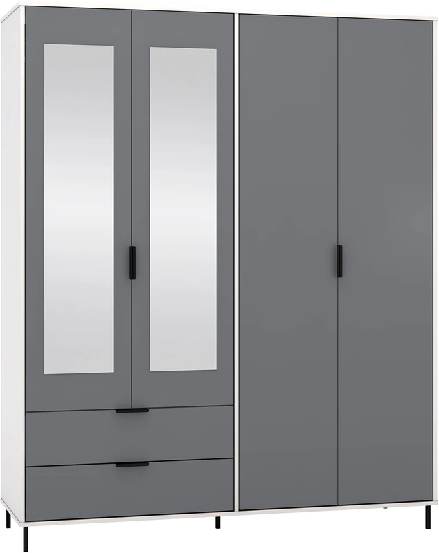 Seconique Madrid 4 Door 2 Drawer Wardrobe in Grey/White Gloss