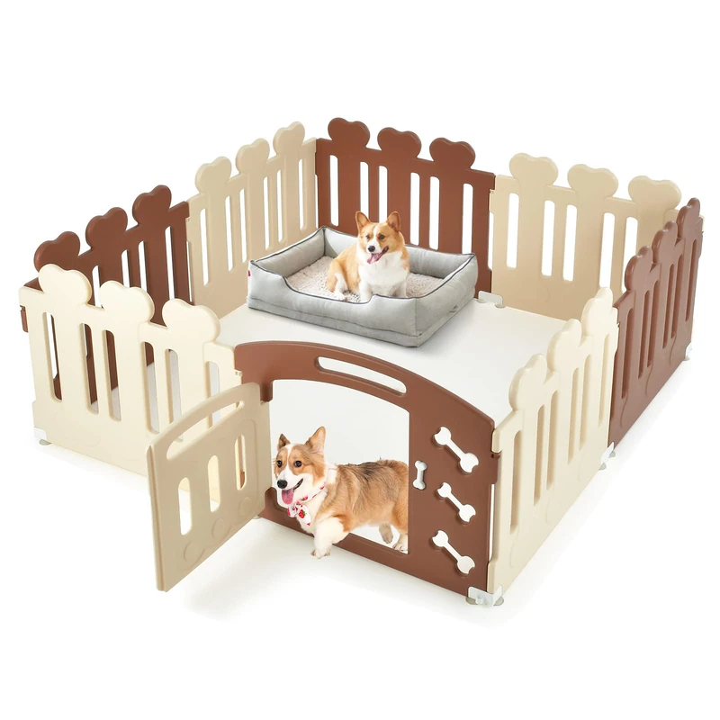COSTWAY 8 Panel Playpen for Dogs, Puppy Run 60 cm High, Dog Playpen with Door, Weatherproof for Home and Garden, Pet Playpen HDPE Plastic, Playpen Pet - Image 1