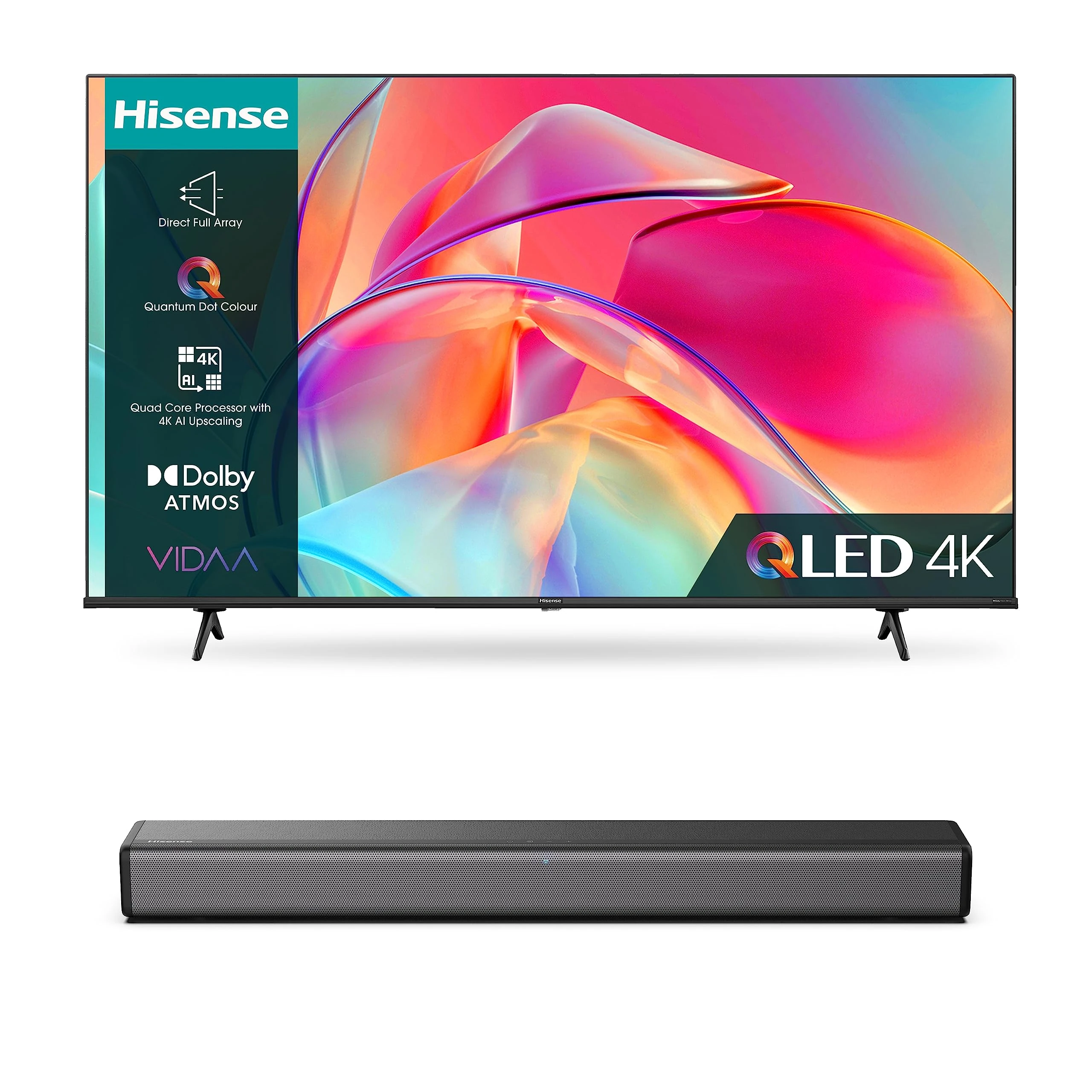 Hisense 4K QLED TV E7K and HS214 with Built-in subwoofer, Dolby Audio