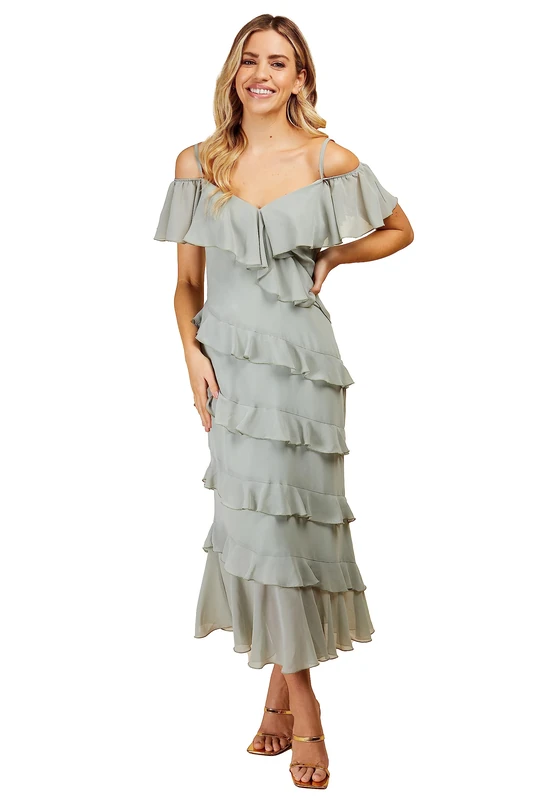 Waterlily Frill Cold Shoulder Midi Dress