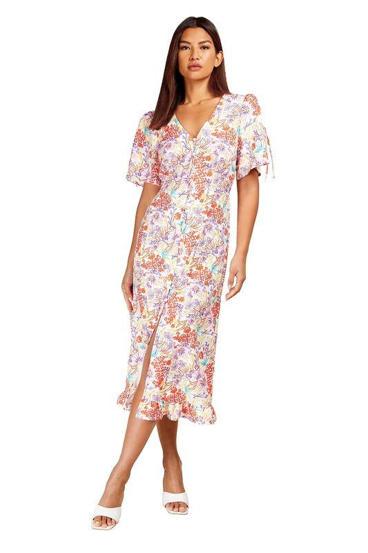 Floral Button Detail Midi Dress, 10 Multi