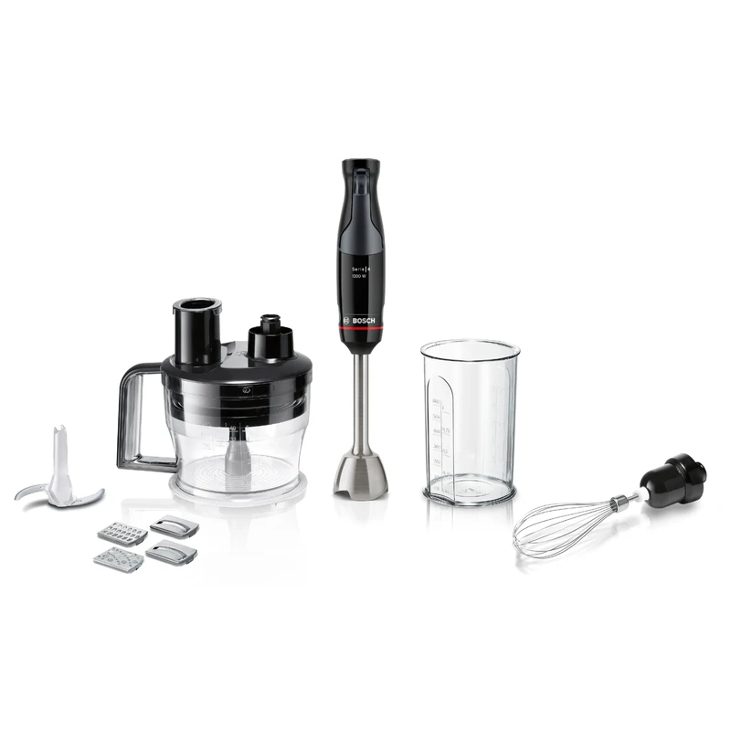 Bosch ErgoMaster Series 4 MSM4B670GB Pressure Controlled Speed 2 in 1 Hand Blender with Mini Food Processor, Beaker and Whisk, Stainless Steel Blade, 1000 W Motor, Black