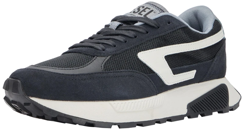Diesel Men's S-TYCHE D Sneakers Low-Top, Black/Dirty White/Frost Gray, 6 UK