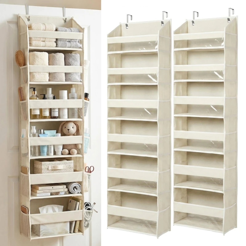 Homelux Theory Over the Door Storage Organiser 2 Pack - 139×35×17 Cm | Hanging Shoe Storage with 6 Front and 12 Side Pockets | Door Storage Organiser for Bedroom Bathroom Nursery | Home Accessories