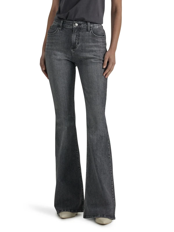 Lee Women's Legendary Mid Rise Flare Jean, Blurred Darks, 12 Short