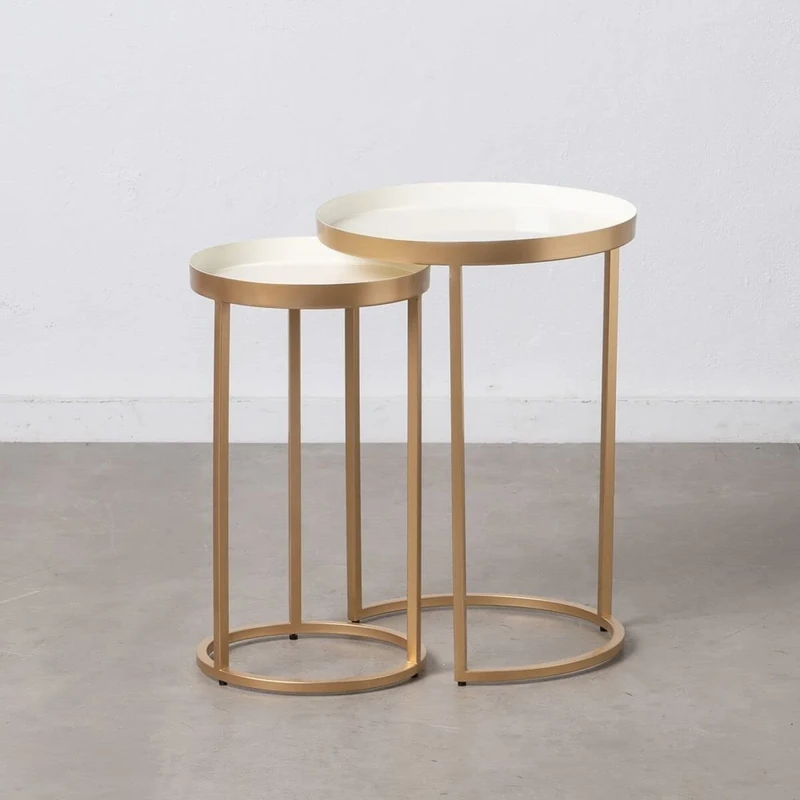 BigBuy Home Side Table Gold Cream 41 x 41 x 59 cm