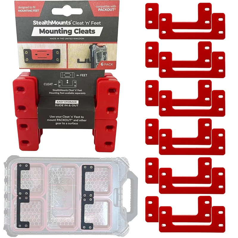 StealthMounts Milwaukee Packout Mounting Cleats 12 Pack | Red ABS Plastic Wall Mount Cleats