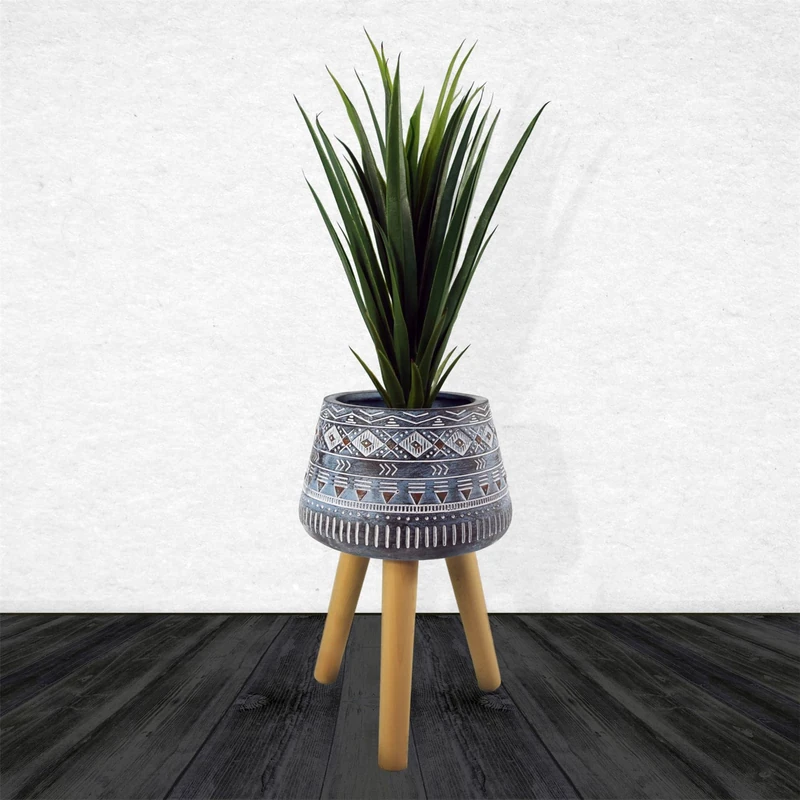 Leaf Ceramic Indoor Cachepot Planters, Wood, 44cm Aztec Blue