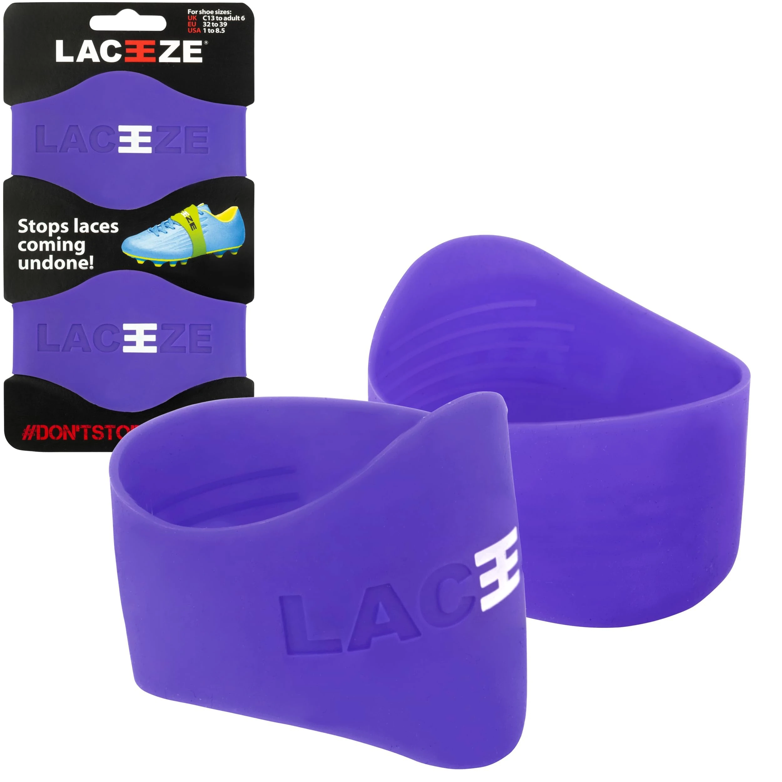 LACEEZE Original Bands – As Seen on Dragons' Den – Ribbed Technology – Secure Laces, Prevents Unraveling, Fits Shoe Size C13 – UK 6.5, Violet, Ideal for Sports Shoes, Football, Rugby, Hockey